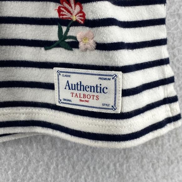 TALBOTS Top XLp Petite Floral Embroidered Striped Long Sleeve Cotton White Black - Picture 10 of 15